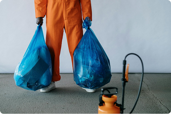 Proper waste disposal with blue bags